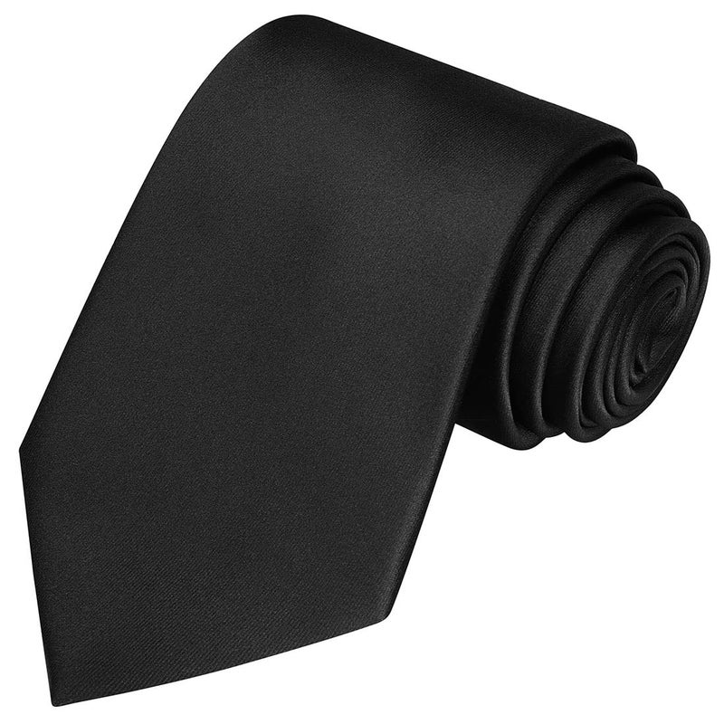 KissTies Mens Silk Black Tie Solid Satin Wedding Necktie + Gift Box - Image 1
